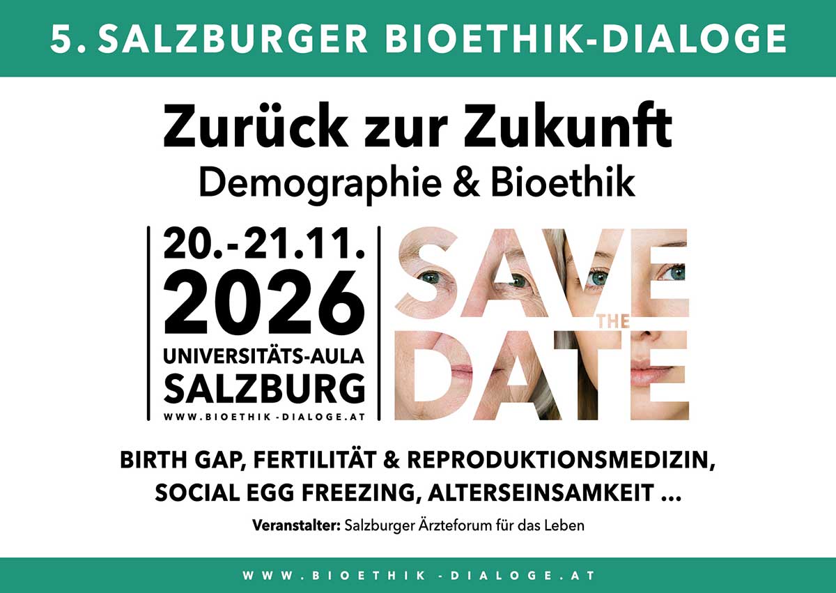 Ankündigung der 5. Salzburger Bioethik-Dialoge im herbst 2026